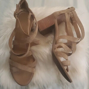 Frano Sarto Criss Cross Block Heel Zipper Back Sandals with Adjustable Buckle 10